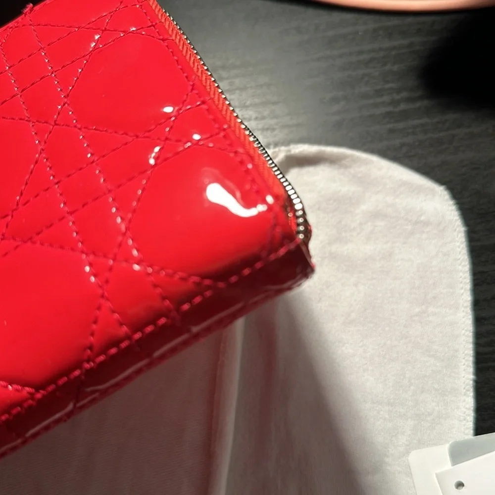 Christian Dior patent long wallet with charm